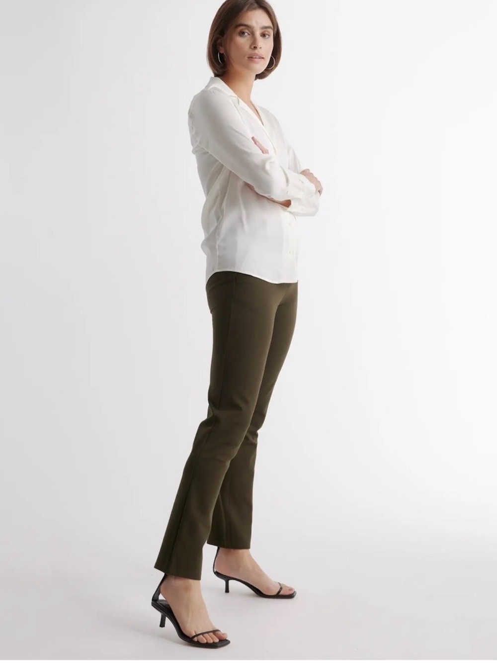 Quince Ultra-Stretch Ponte Straight Leg‎ Pants in Olive.